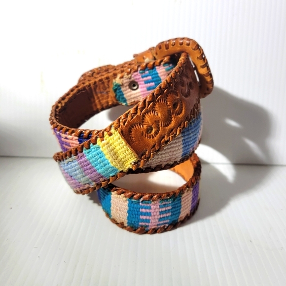❤️ 3 for $35 Handmade Aztec Tribal Southwestern Leather Colourful Belt - Picture 2 of 6